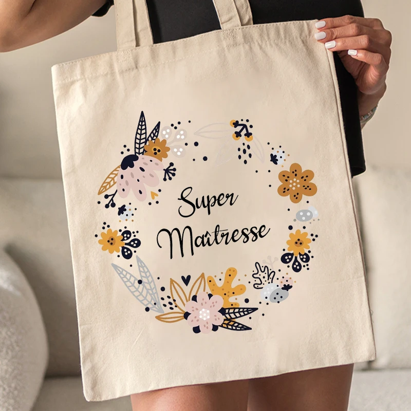 Super Maîtresse Print Tote Bag Canvas Totes Commute Shopping Bags Trendy Folding Shoulder Bag Gratitude Gift for Teacher