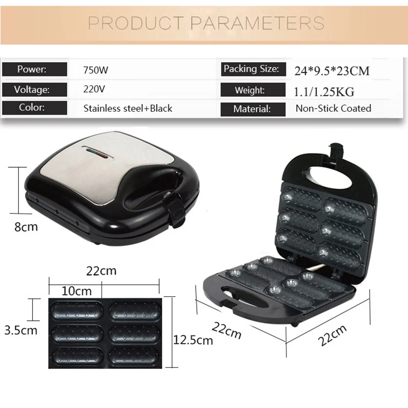 Máquina eléctrica para hacer gofres, minimáquina de desayuno, Pan de perritos calientes, palito de polo, sartén para hornear