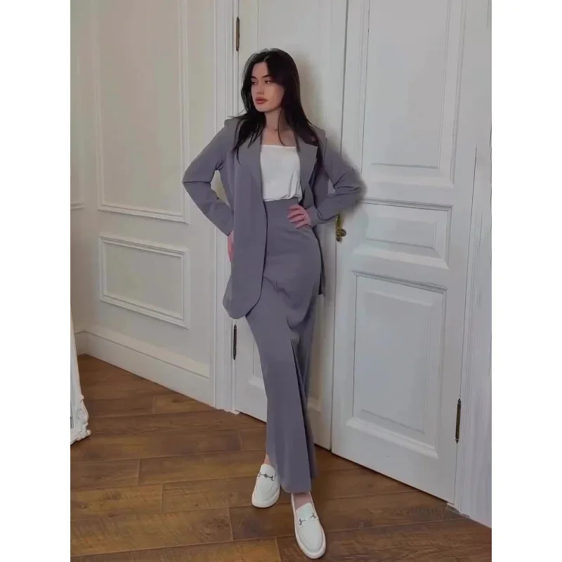 

Autumn Women's Fashionable Breathable Casual Elegant Professional Commuting Long Skirt Two-Piece Set Polyester Fiber Floor-Lengt