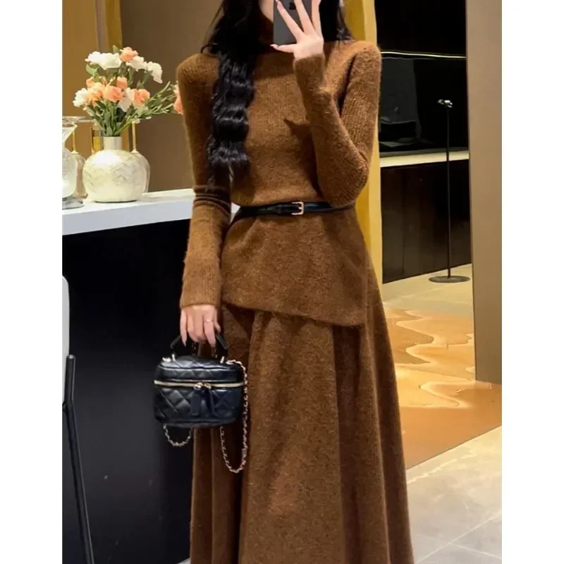 Casual Women's Slimming Knitted Bottom Skirt Three Piece Set 2024 Autumn and Winter New High-quality Internet Famous Half Skirt