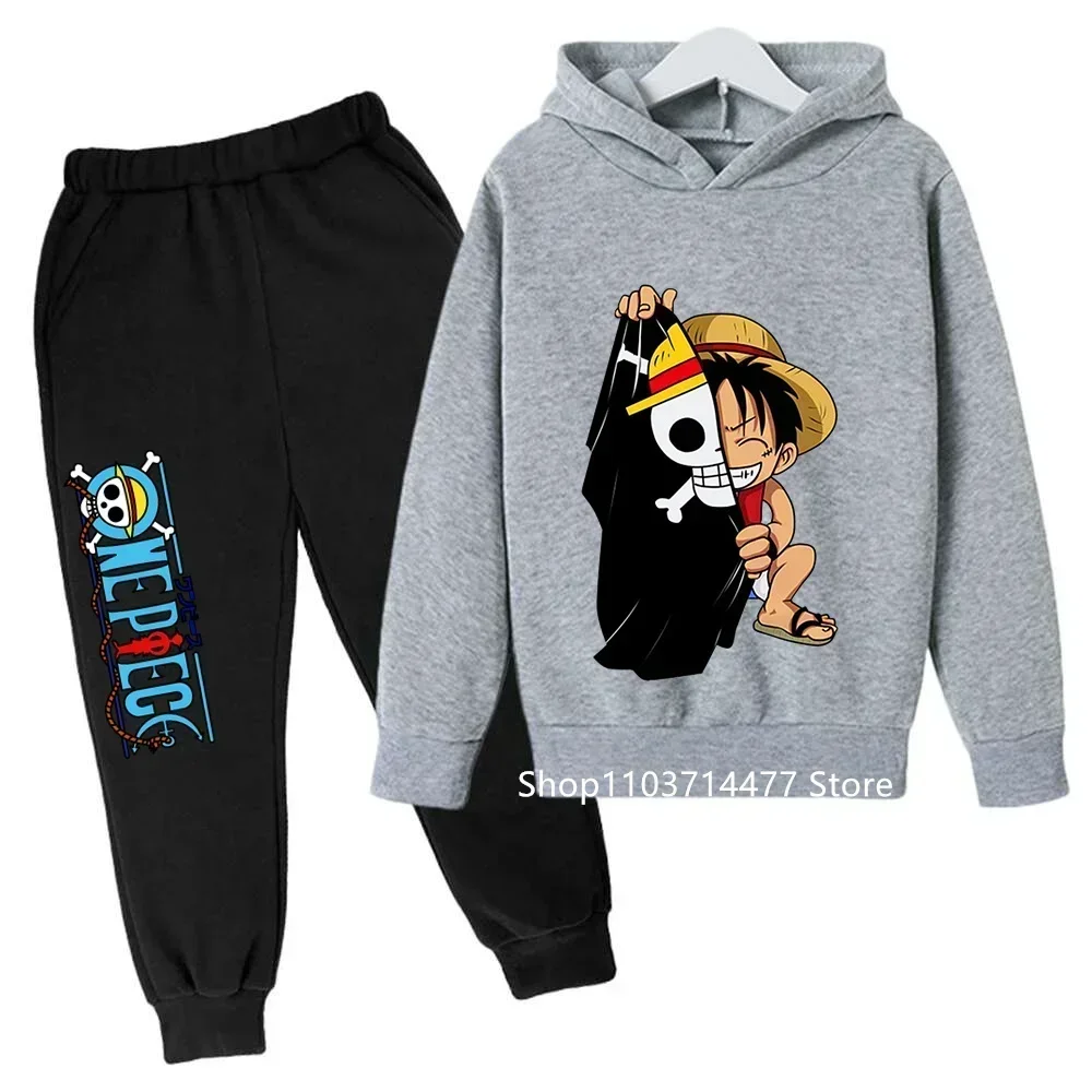 حار قطعة واحدة هوديي مجموعة الاطفال لوفي ملابس الفتيان الفتيات ملابس الأطفال جيرسي بدلة رياضية الخريف هوديي السراويل 2 قطعة مجموعة #3