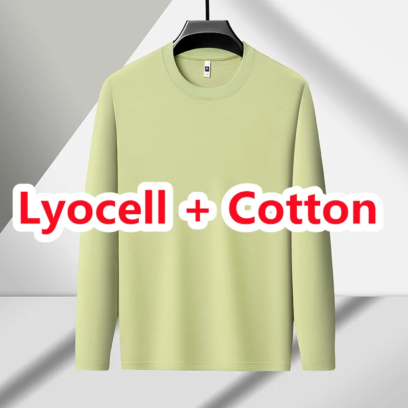 High Quality Lyocell Men Tops 2025 Autumn Classic Solid Lyocell Cotton Tees Long Sleeve Clothes Male Breathable Basic T-shirts view 3