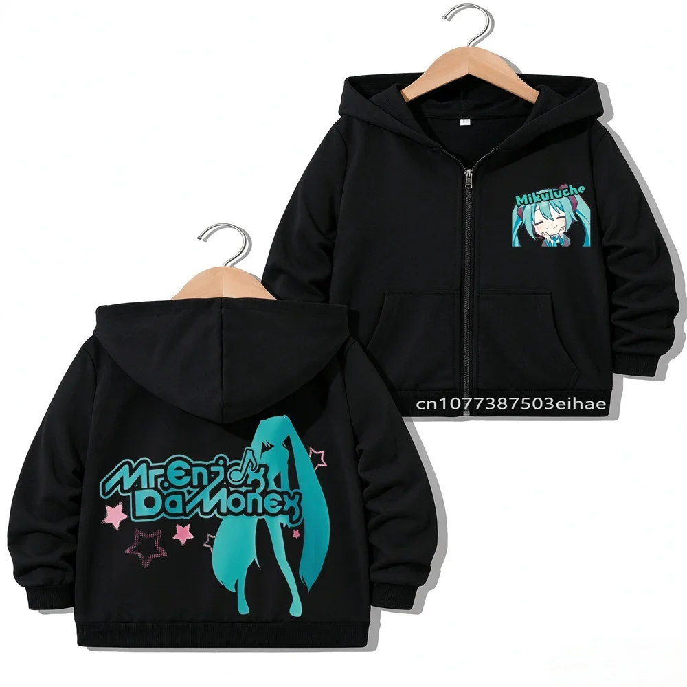 Hatsune Miku Anime Figure Zipper Overcoat Kids Spring Autumn Outerwear Lovely Cartoon Printed Children Daily Casual Jacket Tops