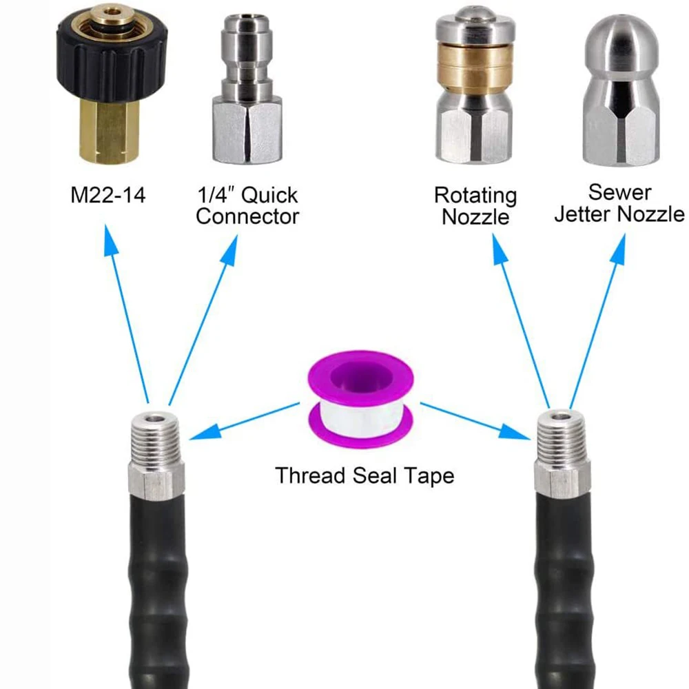 Sewer Jetter Kit for Pressure Washer Sewer Jetter Nozzles Kit 40M Drain Cleaner Hose 4000PSI 1/4 Inch Hose Rotating Sewer Nozzle