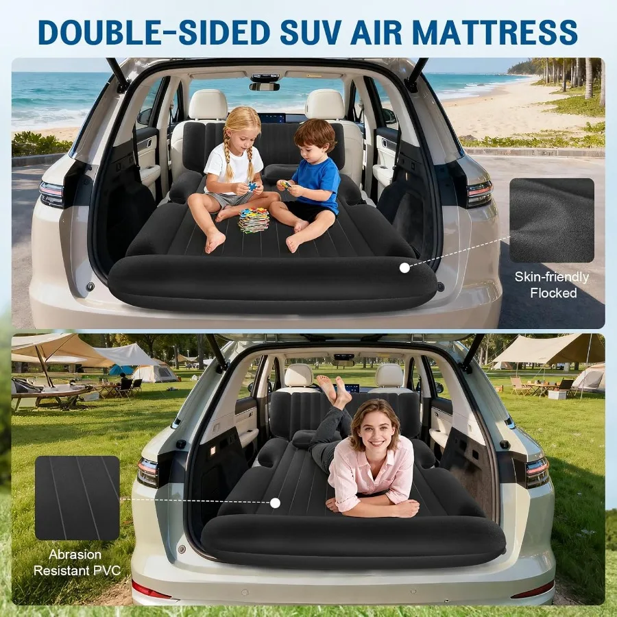 Colchón de aire SUV, colchón de aire grueso para coche con bomba eléctrica, cama inflable portátil para coche con 2 almohadas, colchón de Camping Ba