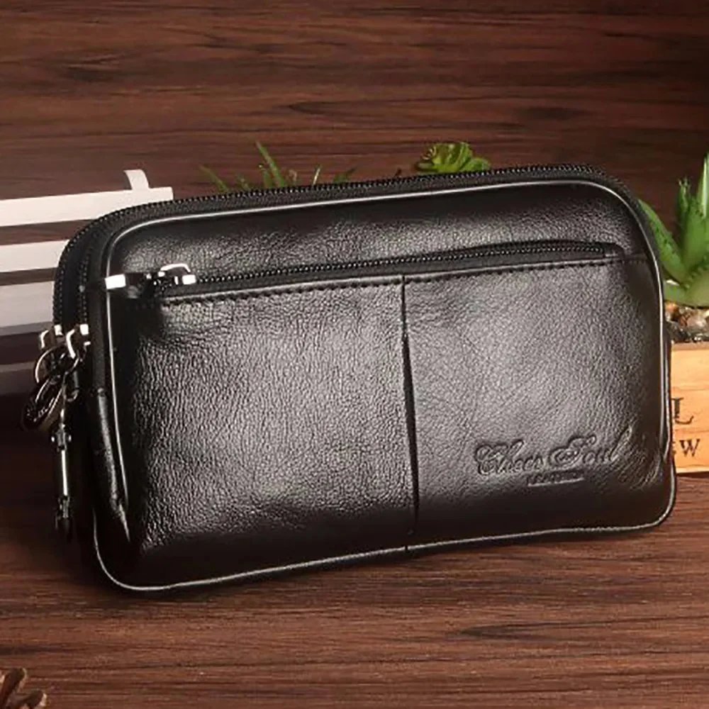 Men Genuine Leather Clutch Waist Hip Bag For Cell/Mobile Phone Case Casual Natural Skin Male Wrist Hook Fanny Belt Pack