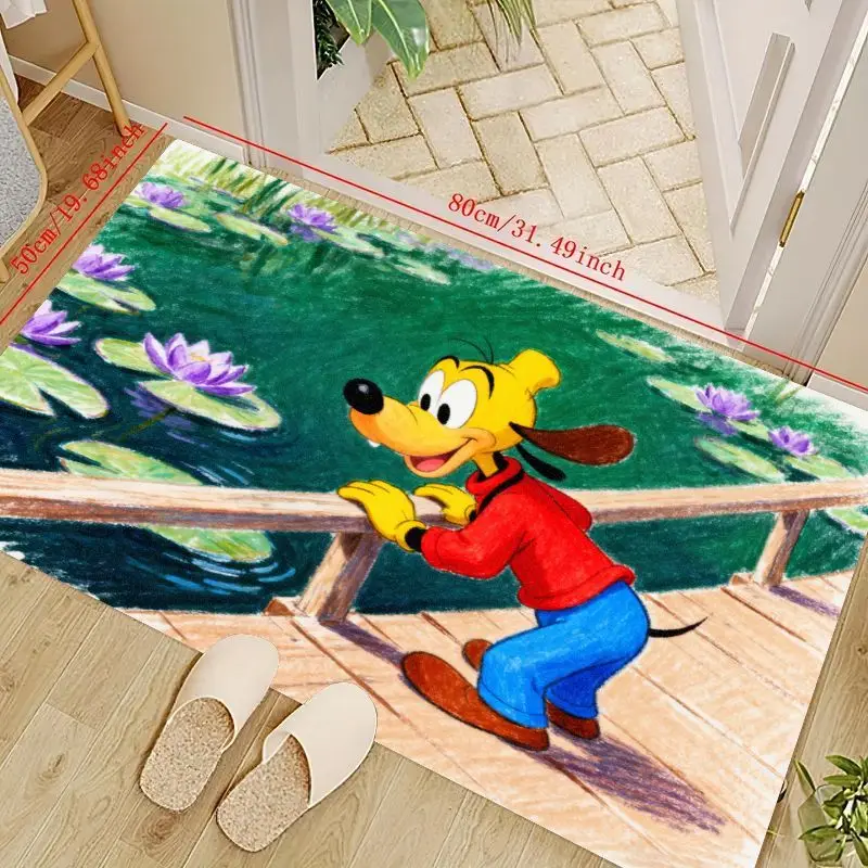 

1PC Max Goof Cartoon Character Floor Mat, Happy Dog & Water Lily Pond Scene Non-Slip Soft Area Rug for Kids Room Playroom Living