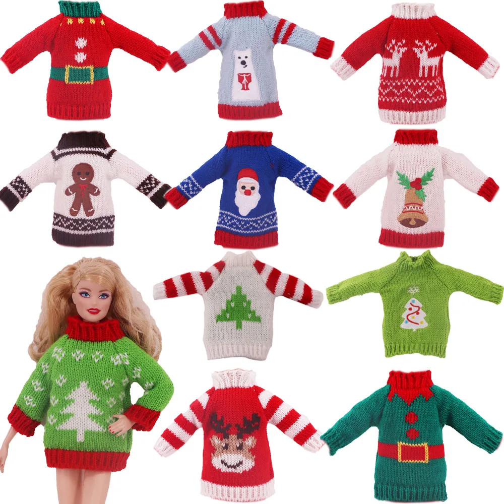 Christmas Handmade Knitted Sweater For barbies Doll Clothes Accessories Christmas Tree Pattern 1/6BJD Blythes Dolls Tops,Gifts