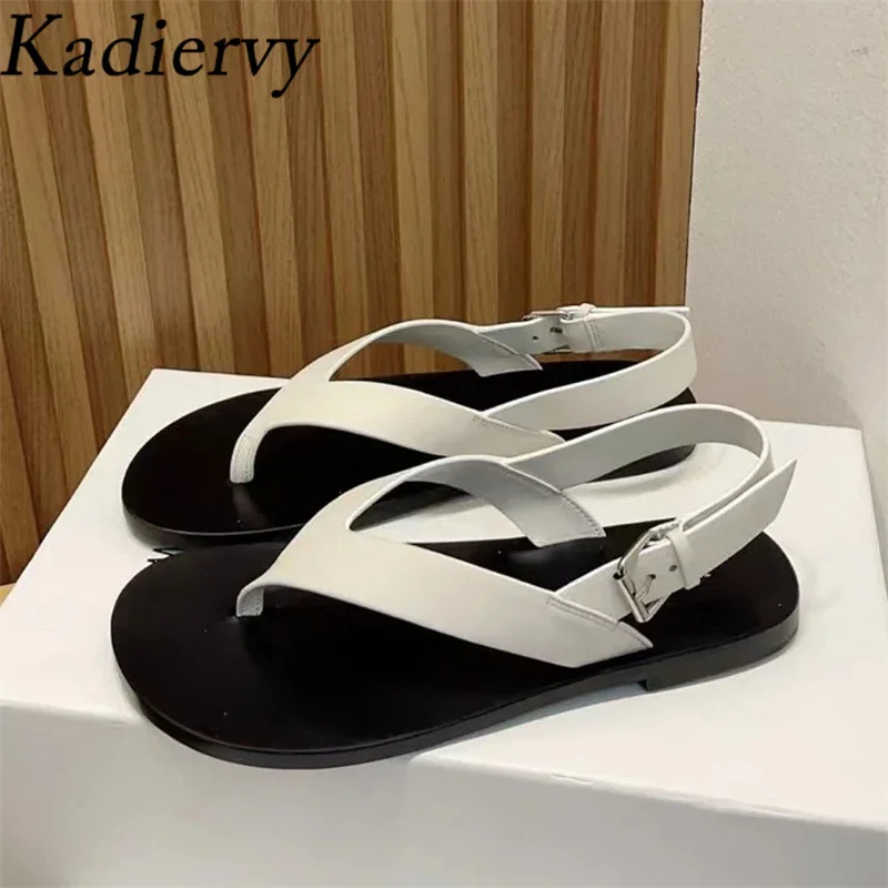 Summer Sandals Woman Flip-Flops Genuine Leather Comfort Roman Sandals Casual Holiday Beach Shoes Female Flat Sandals Women