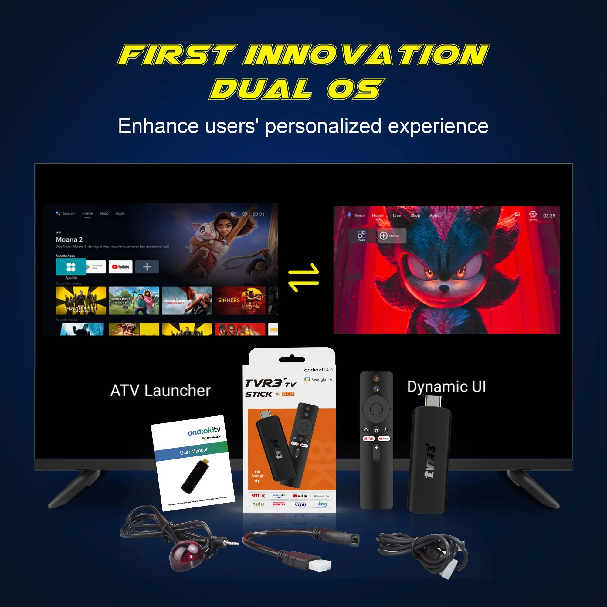 Mortal Mini TV Stick 4K Google Chromecast Android 14 OS 4K HDR10 WIFI6 BT Voice TVR3+ Netflix Smart TV Box Free Live Tv RK3518