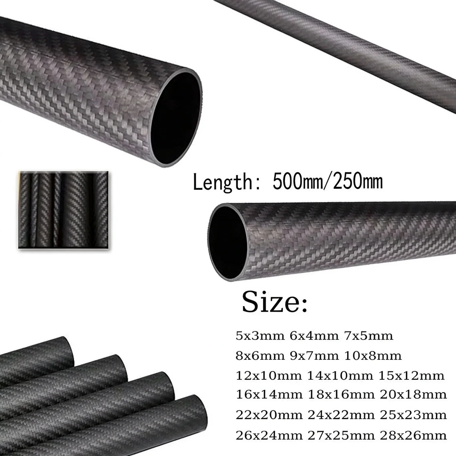 1pcs 3K Twill Matte Carbon Fiber Tube 5-28mm OD, 200/500mm Length for Agricultural Spraying UAV Drone Frame Arm Replacement