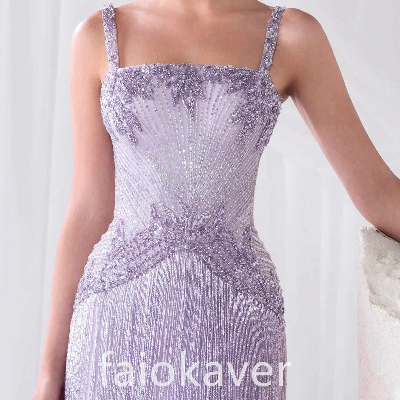 Lavender Straight Women Prom Dresses Stunning Beads Lace Sleeveless Evening Gowns Long Tassels Customized Special Occasion Gowns
