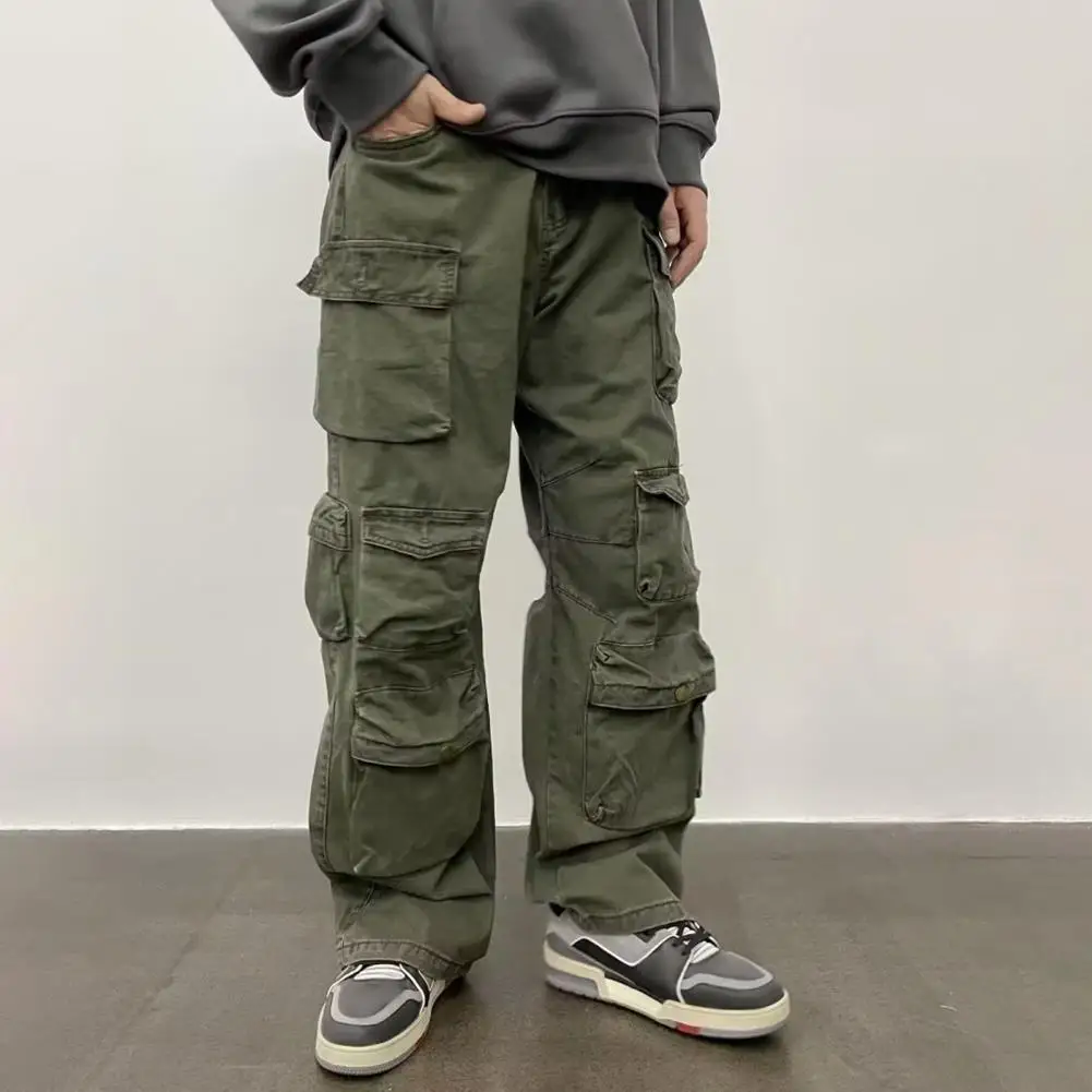 Loose Trousers Versatile Unisex Cargo Pants with Adjustable Waist Multi Pockets for Streetwear Outdoor Travel Loose Fit Wide Leg