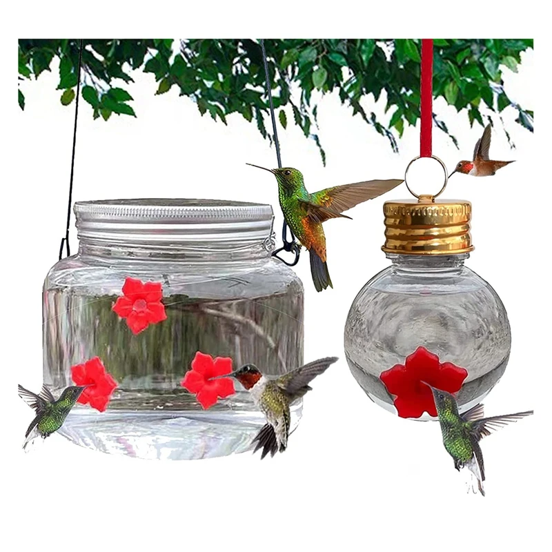 1Pack Mason Jar Bird Feeder With Flower Feeding Ports For Outdoor Hanging Yard Garden Decoration