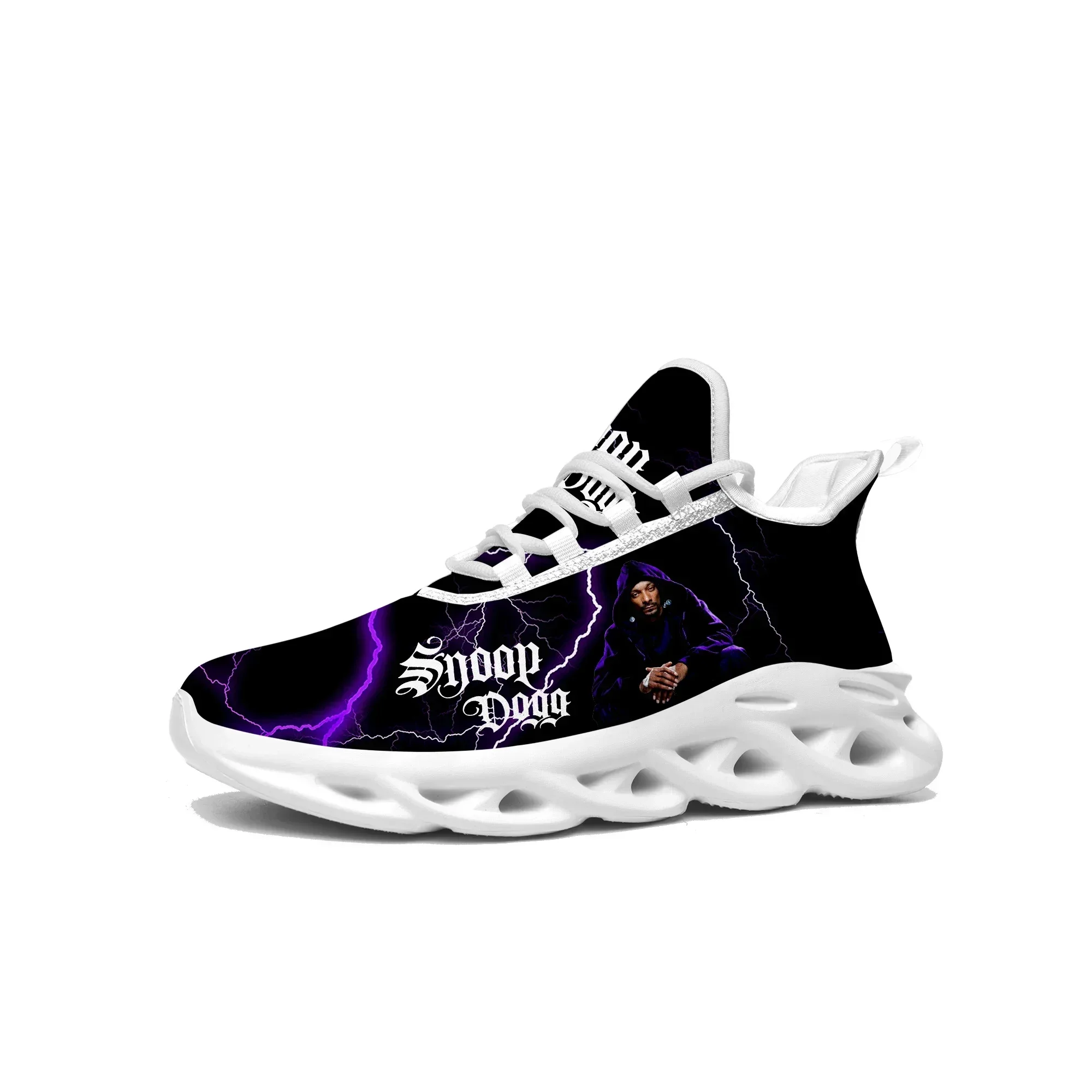 Sneakers Snoop Dogg Rap Flats pour hommes et femmes, chaussures de sport et de course, baskets à lacets en mesh, chaussures sur mesure, blanches