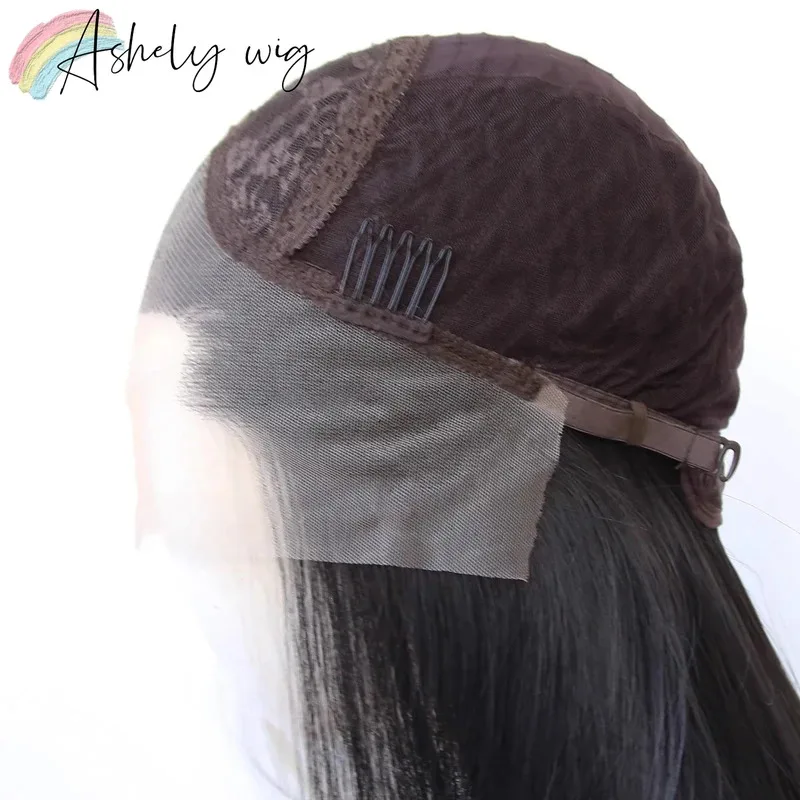 Ashely الأبيض تسليط الضوء على الأسود الاصطناعية الدانتيل الجبهة الباروكات 26 بوصة 13*4 طويل مستقيم الدانتيل الجبهة شعر مستعار اصطناعي خط الشعر الطبيعي