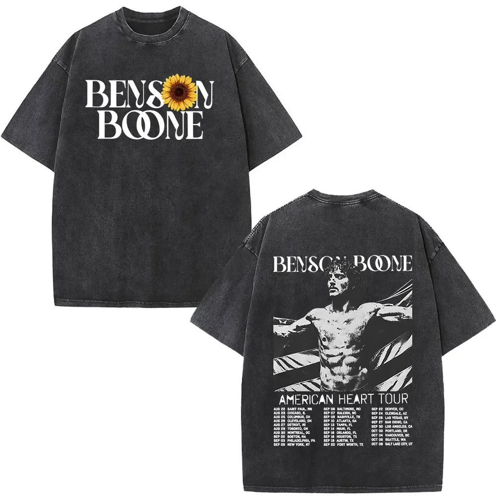 Camiseta lavada Vintage Benson Boone American Heart Tour 2025, camisetas para hombres y mujeres, ropa cómoda de algodón, camiseta de manga corta