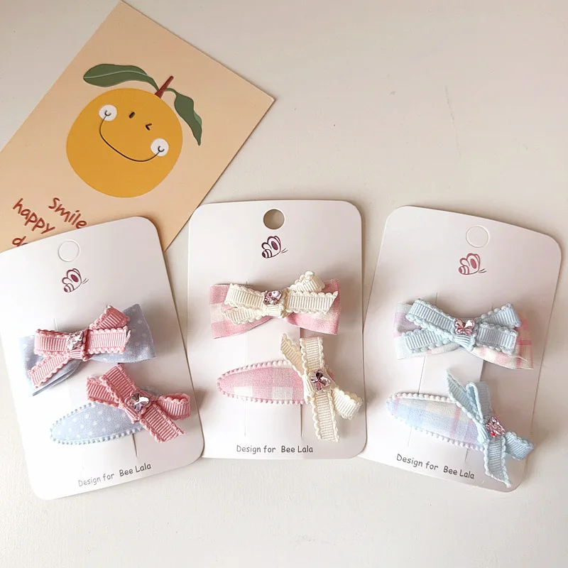 

2pcs/set Sweet Cute Double-layer Fabric Bow Snap Clip Exquisite BB Side Clip for Girls Kids Hair Accessories for Daily Styling