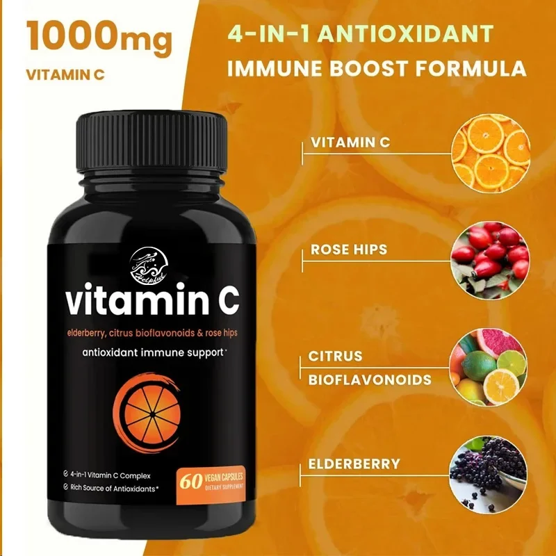 

60 Vitamin C Rose Fruit with Elderberry and Citrus, Children's Immune Enhancement Antioxidant Capsules