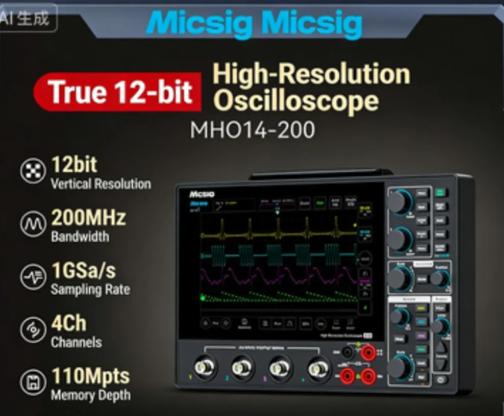 1pc Micsig MHO14 Series High-resolution Oscilloscope Touch Screen 200 Mhz Bandwidth 1 G Sampling Rate Four Channels *SY