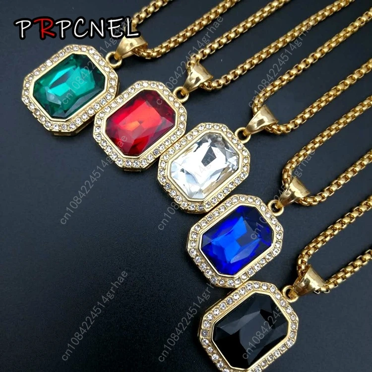 Colgante de acero inoxidable de Hip hop, collar de diamantes de imitación de color dorado, envío directo