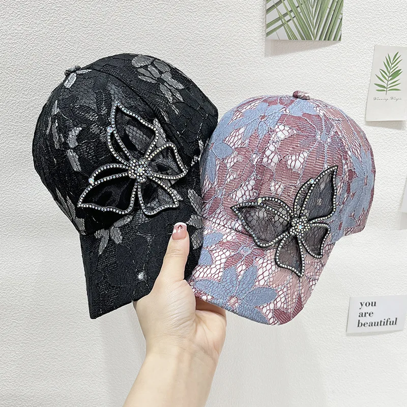 New Women Baseball Cap Exquisite Butterfly Sequins Hip Hop Cap Fashion All-Match Comfortable Breathable Cap Sun-proof Hat