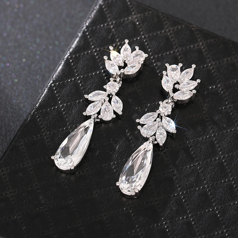 Huitan Luxury Delicate Bridal Wedding Earrings Jewelry with Bright Drop-shaped Zirconia Female Graceful Gorgeous Accessories