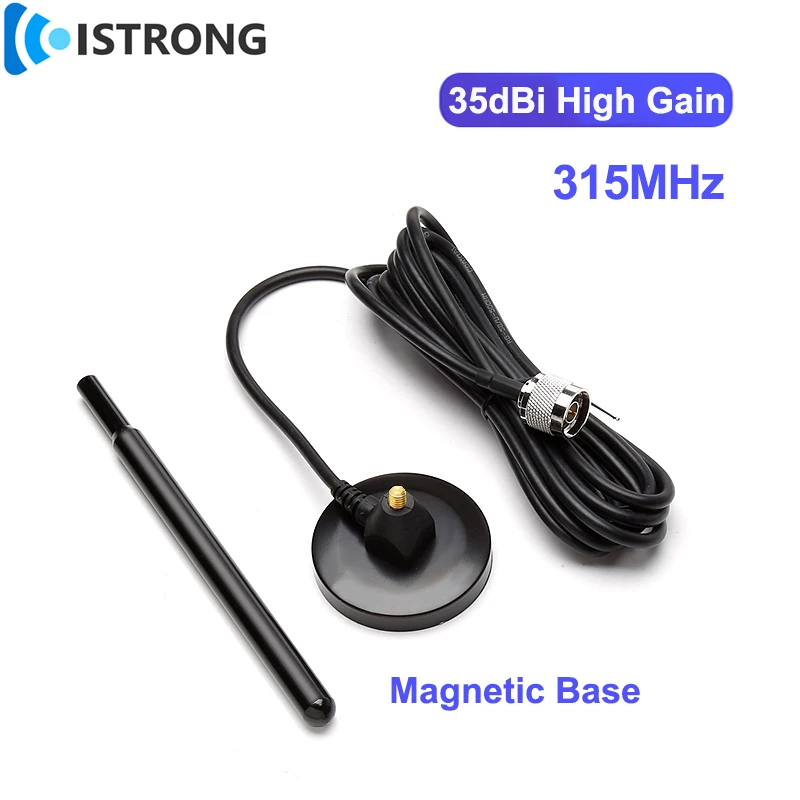 

315M Outdoor Copper Rod Antenna 35dbi High Gain Amplifier Long Range Signal Booster Strong Magnetic Base RG58 SMA TNC BNC N Male