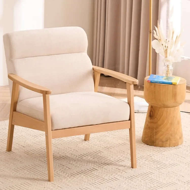 Solid wood small sofa Nordic medieval style single backrest casual tea drinking log color walnut color optional