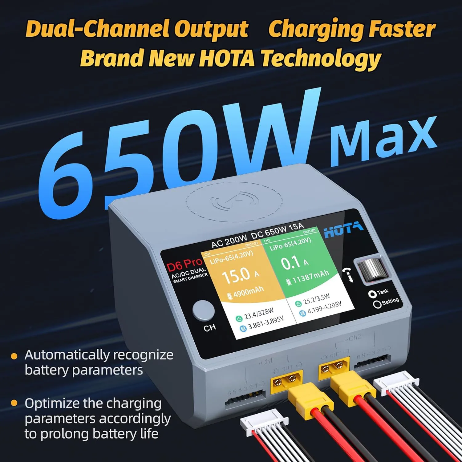 NOWOŚĆ HOTA D6 Pro Grey AC 200w DC 2x325w /15a Channel Smart Battery Charger Discharger Lipo Charger For Rc Drone Spare Parts