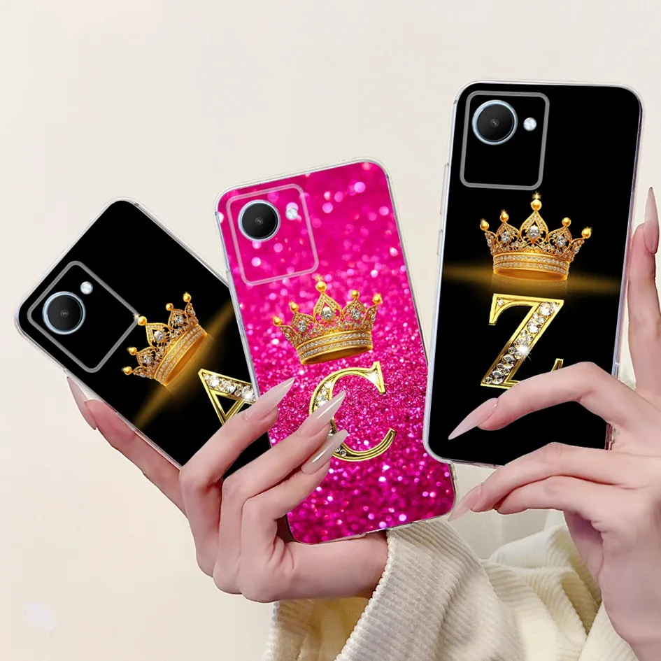 For Realme C30 Case RealmeC30S Cover RMX3690 RMX3623 Cute Crown Letters Soft Silicone TPU Cover For Realme Narzo 50i Prime Coque