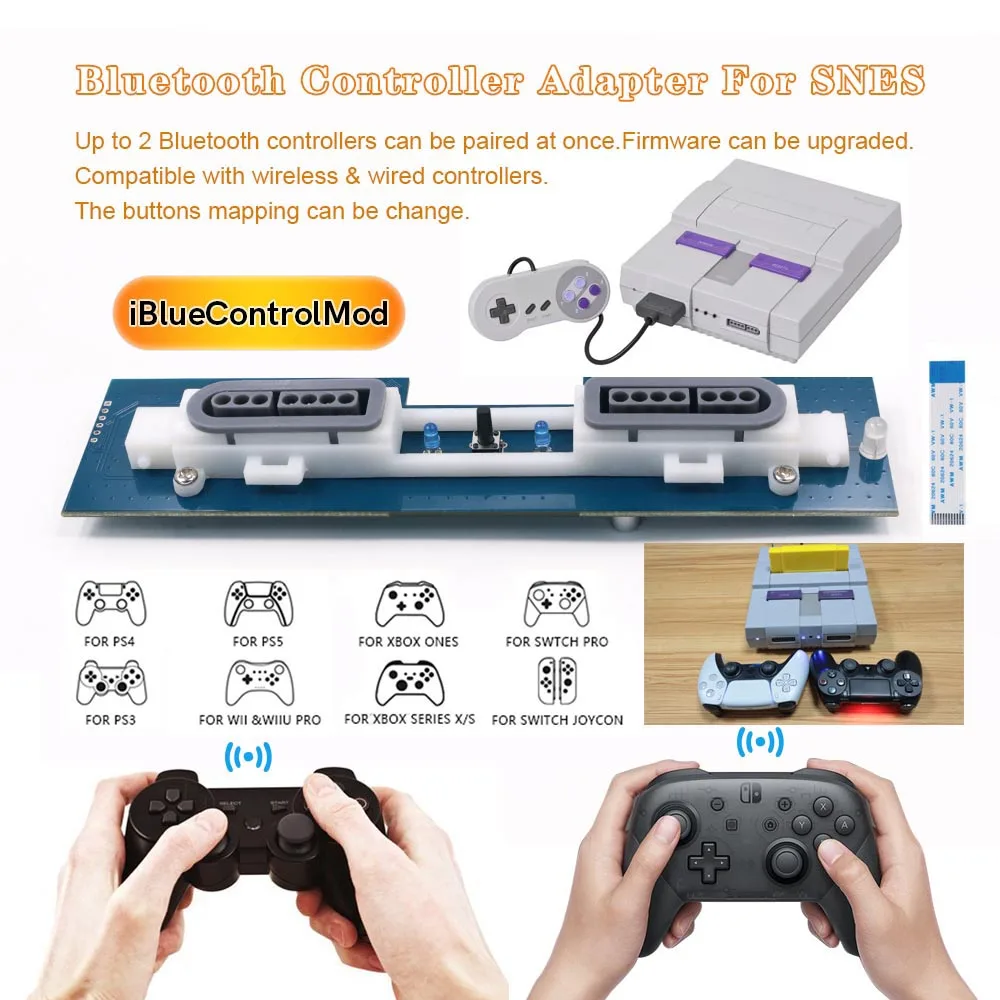 iBlueControlMod Adapter wewnętrzny Bluetooth US SNES do konsoli US SNES pasuje do kontrolera bezprzewodowego PS3/PS4/PS5/Xbox One/Switch