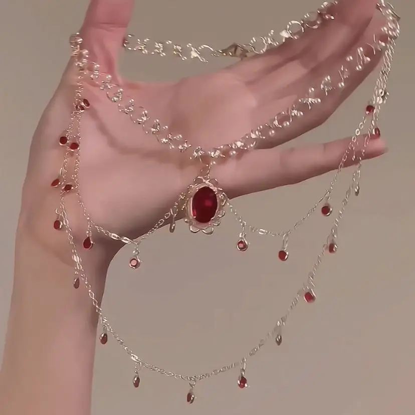 Meerlaags Koper Legering Kristal Ketting Vrouwen Hanfu Accessoires Sexy Gouden Sleutelbeen Ketting Verjaardag Cadeau Voor Vrouwen