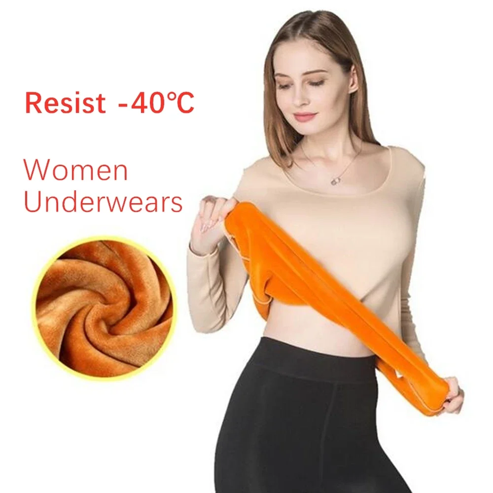 Winter Thermal Underwear Women Long-sleeved Keep Warm Layered Thermal Tops Plush O-collar Bottoming Shirt Solid Pullover Shirts