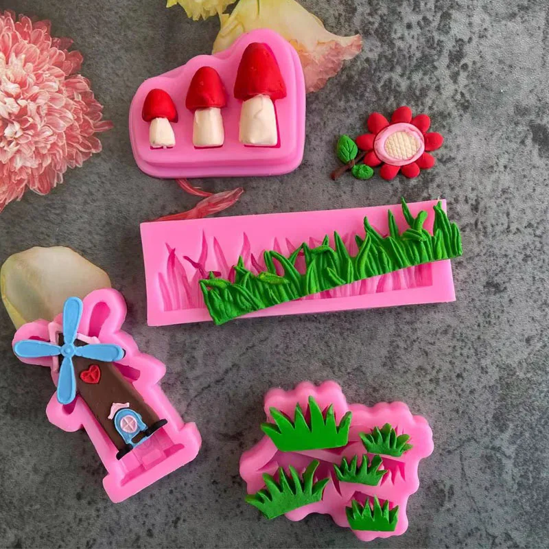 

Windmill Grass Mushroom Fondant Silicone Mold Kitchen DIY Cake Baking Tool Cookies Gummy Chocolate Mold Cupcake Decoration Mould