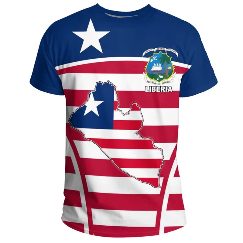 2026 New Liberia Men Kids T-Shirt Summer Short Sleeve LR National Emblem Flag 3D Print Fashion Sports Fitness Clothing Tops