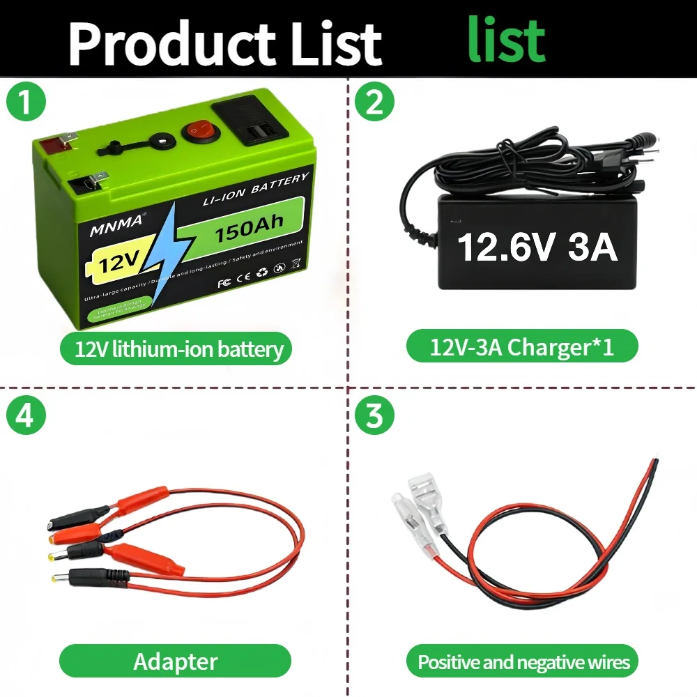 12V 150Ah LiFePO4 Battery Pack Built-in 100A BMS, 4000+ Cycles for RVs Ships Emergency Power Supply Off Grid Electrical Applianc