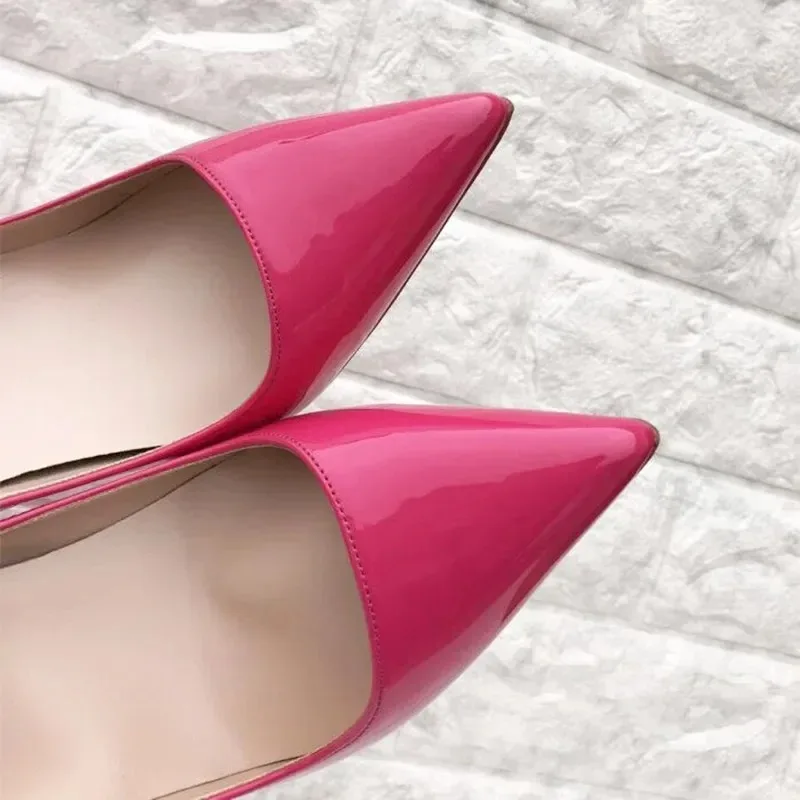 Tikicup Sexy Glossy Rose Pointed-Toe Stiletto Heels Elegant Lady Shallow Slip-On 12cm High Heel Pumps Wedding Party Dress Shoes