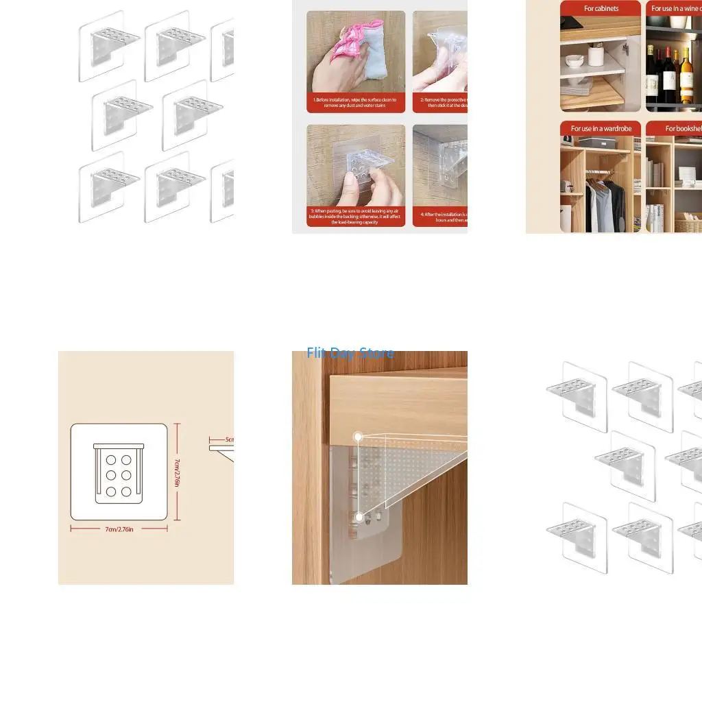 F92C Transparens Cabinet Organizers Brackets With Adhesive Mounting System for Customizable Closet Space Division