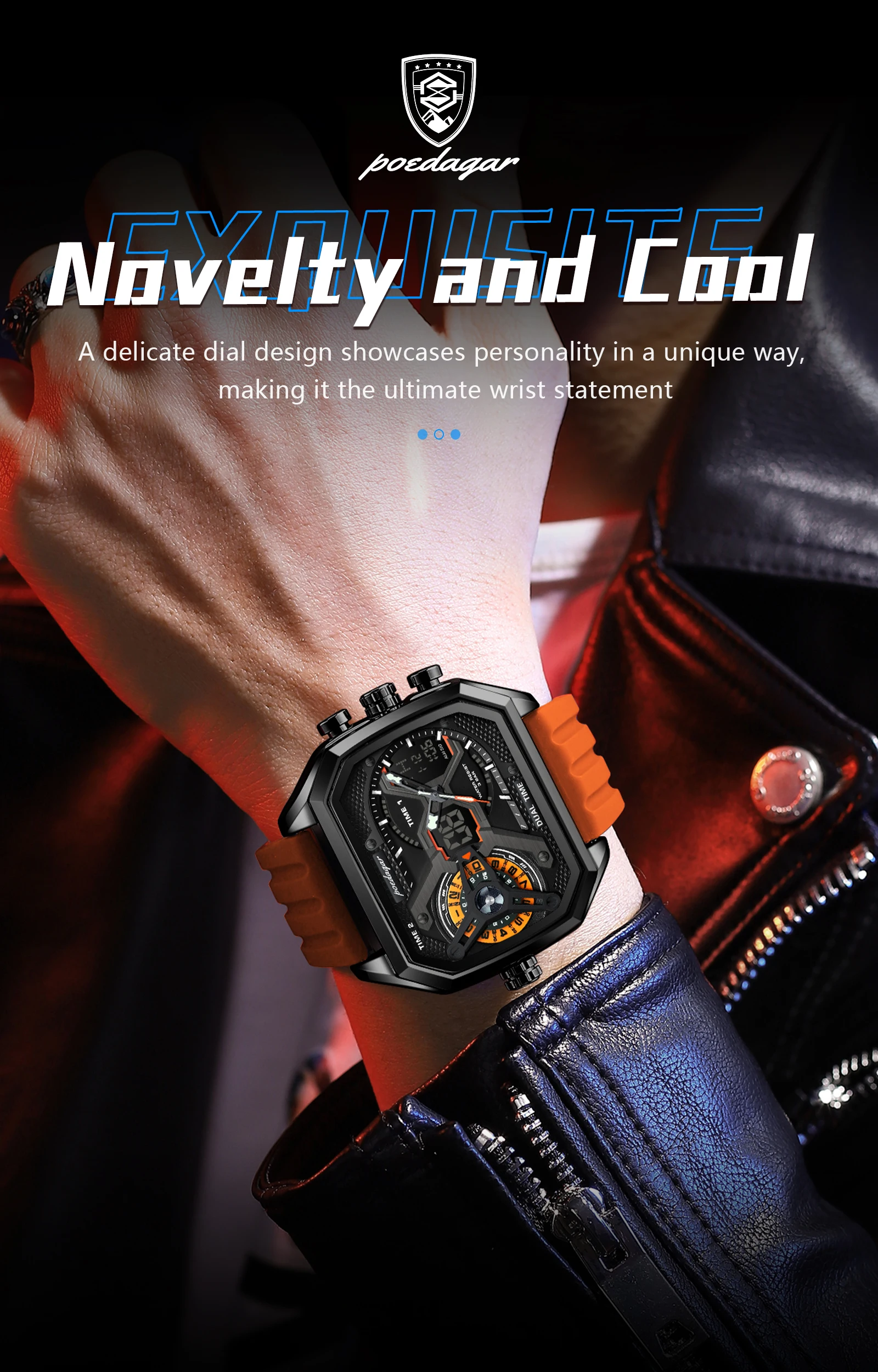 POEDAGAR Sport Männer Armbanduhren Datum Woche Leuchtende LED Mode Mann Uhr Silikon Armband Elektronische Dual Time Quarz herren Uhr – Detail 5