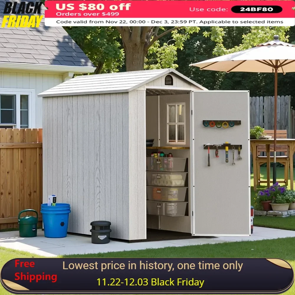 Plastic Shed,4 X 6 FT,with Window and Lockable Door for Garden, Backyard, Tool Storage Use, Easy To Install,Tool Room