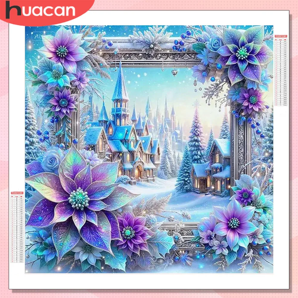HUACAN Diamant-Mosaik, Schloss, Landschaft, voller Bohrer, Diamant-Gemälde, Blume, Heimdekoration, Strasssteine