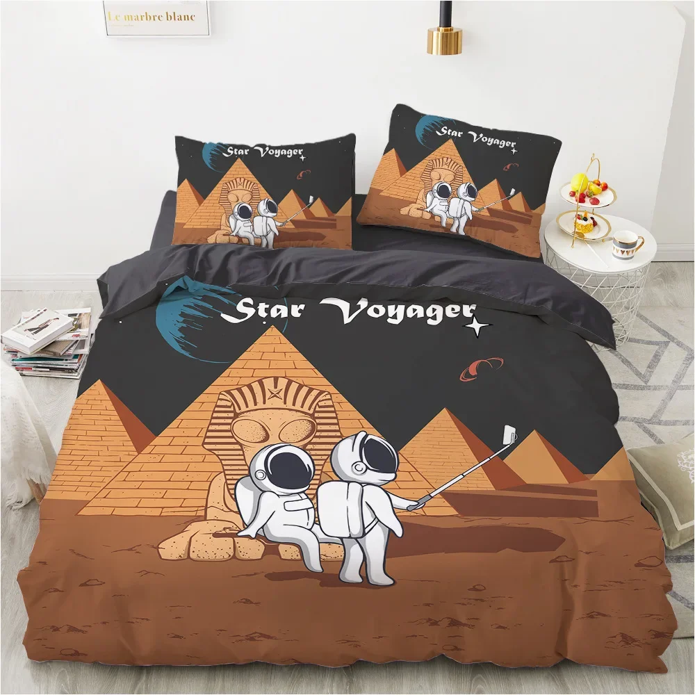 Space Astronaut Duvet Cover Set for Boys Girls Kids King Queen Cartoon Bedding Set Galaxy Planet 2/3pcs Polyester Quilt Cover