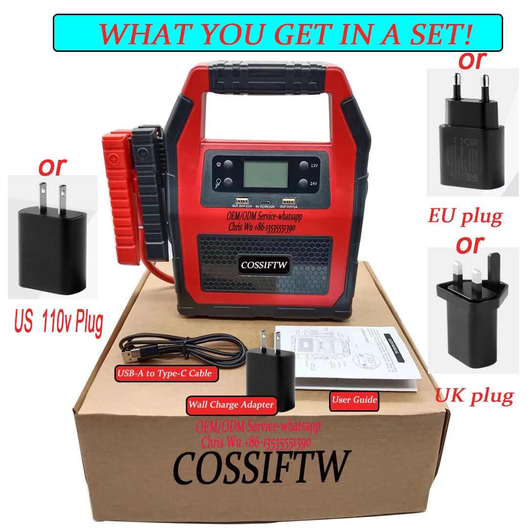 COSSIFTW Car Jump Starter 5000A Peak Battery Pack  468000mAh for 12V&24V vehicle  Medium Large Trucks  Excavator