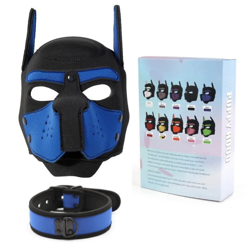 Capucha de máscara de perro acolchada de goma de látex para hombres y mujeres, accesorios exóticos, Collar ajustable, Cosplay de cachorro y juego de rol, 10 colores