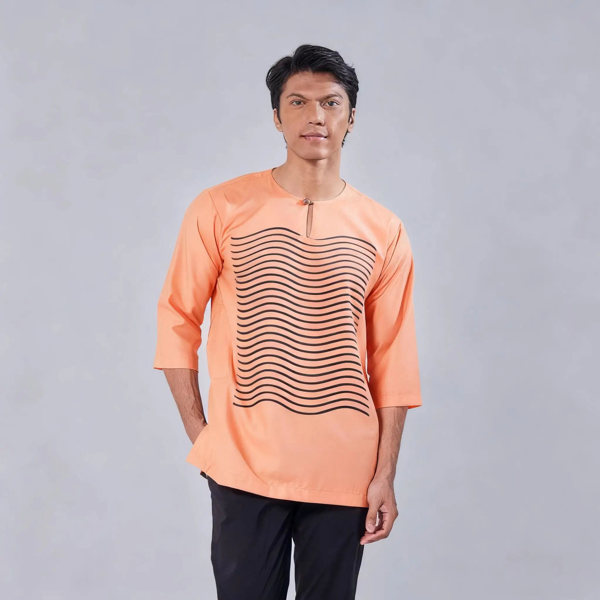 الرجال قميص مسلم فضفاض الربيع الوقوف قمصان عادية قفطان قصيرة الأكمام Thobe مسلم تي شيرت الملابس الملابس الإسلامية للرجل #3