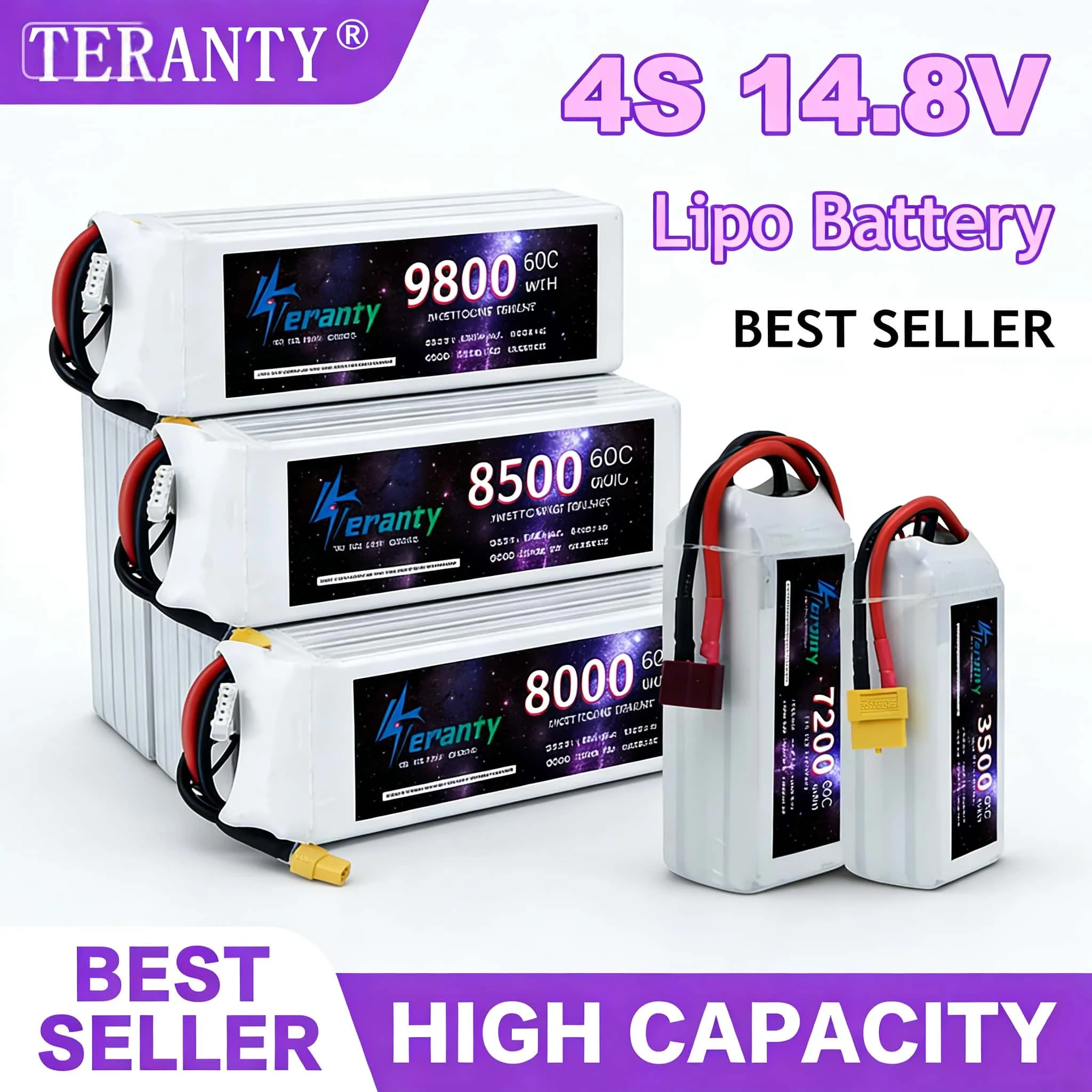 

TERANTY 4S 14.8V Lipo Battery 1500/2200/2700/3000/3500/4600/5600/6500/7200/8000/8500/9800mAh For RC Car FPV Drone Desert Truck