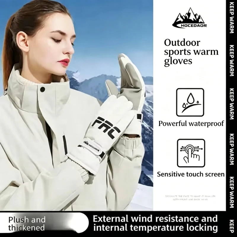 Waterproof Windproof Full Finger Polar Fleece Ski Gloves Touch Screen Compatible Men Women Snowboard Cycling Winter Sports Glove 2