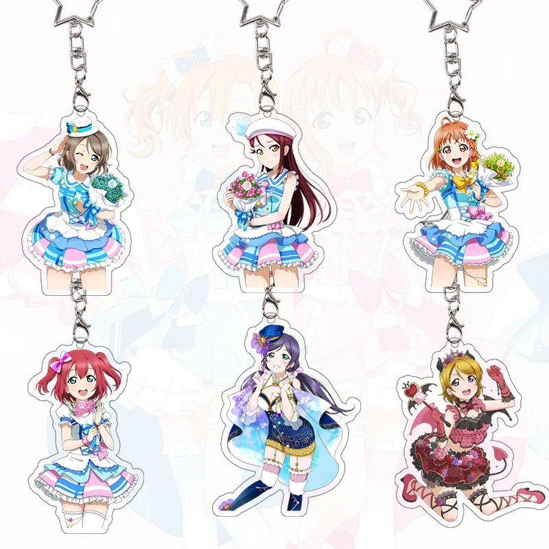 

LoveLive Acrylic Charm You Watanabe Riko Sakurauchi Hanayo Koizumi Nozomi Aqours Keychain Set Keyring Figure Accessories Gift