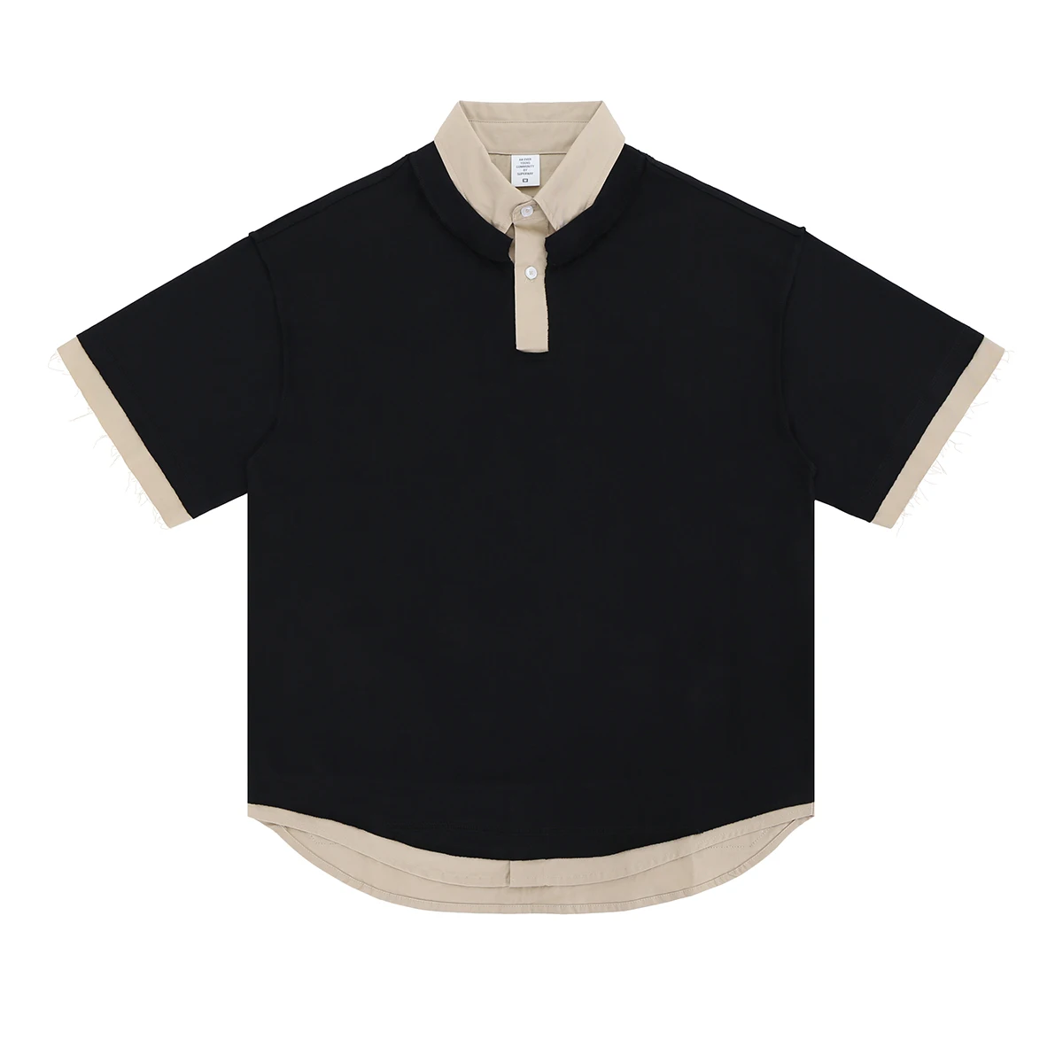 

Fake Two Pieces Lapel Short Sleeve Cotton Mens Summer T-shirt Vintage Casual Loose Unisex Top Tees Oversized